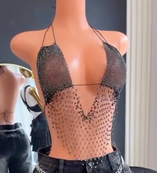 Top halter “Crystal Net” de strass