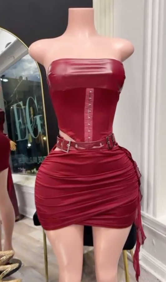 Mini Dress Corset Vinotinto con Faja