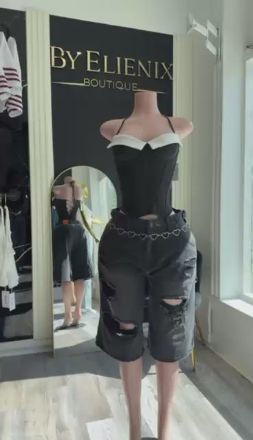 Bermuda denim negra destroyed